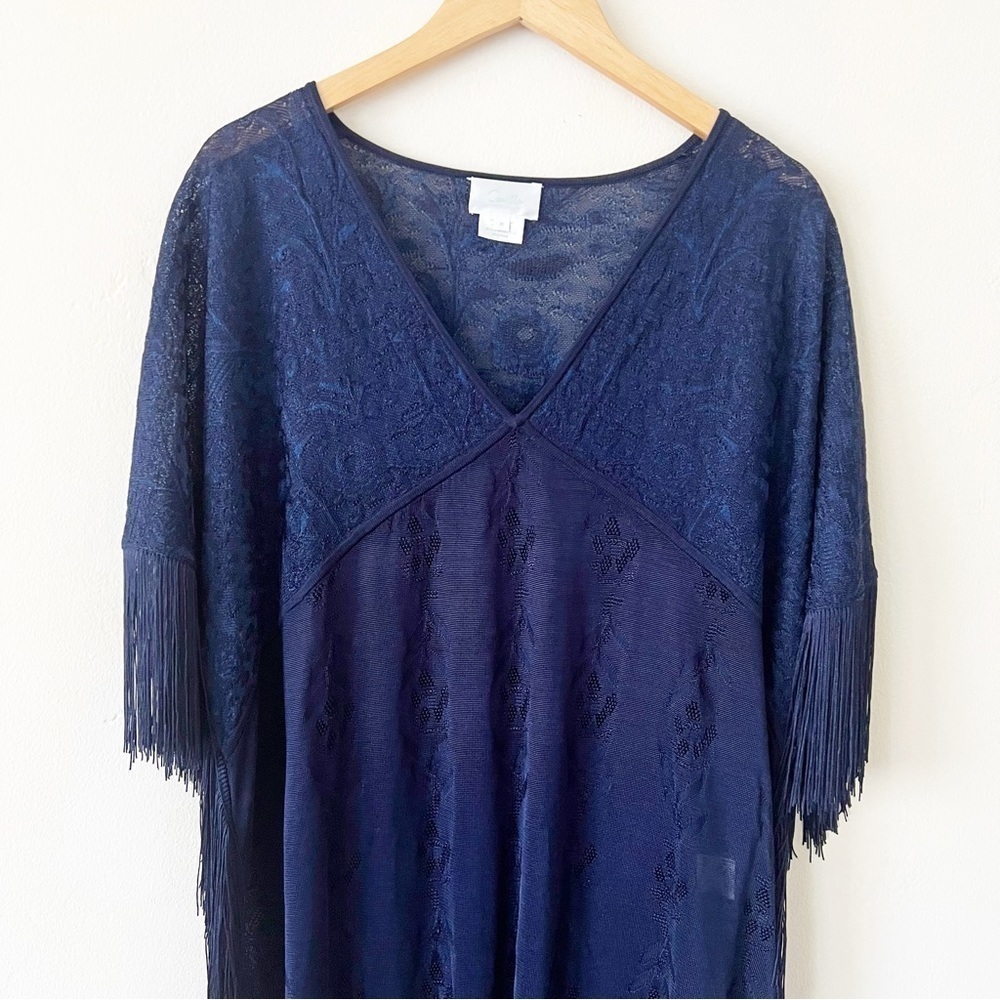 Camilla Navy Fringed Kaftan - Picture 6 of 11